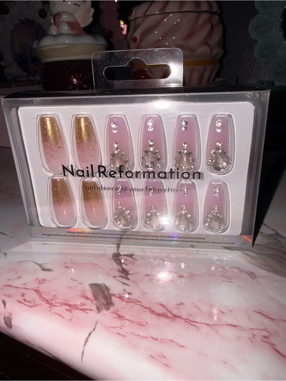 Nail Reformation Pink & Gold Press-On Nail Set with Rhinestones - Picture 6 of 8